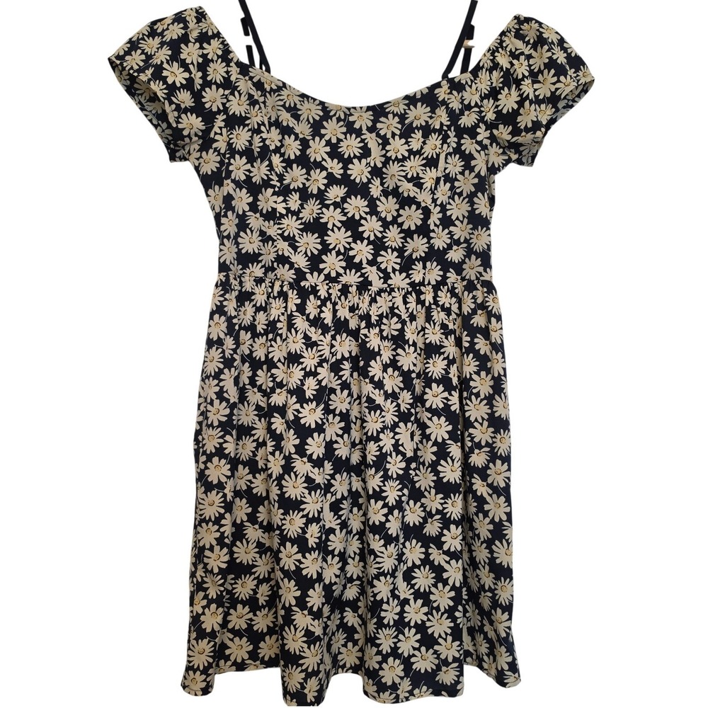 Band of Gypsies Daisy Floral Print Fit & Flare Mini Dress Navy Blue Size Small